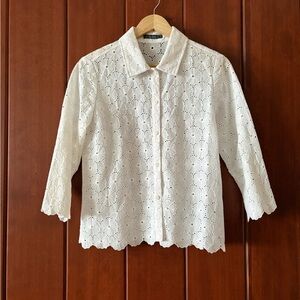 Liz Claiborne White Eyelet Button-Front Blouse